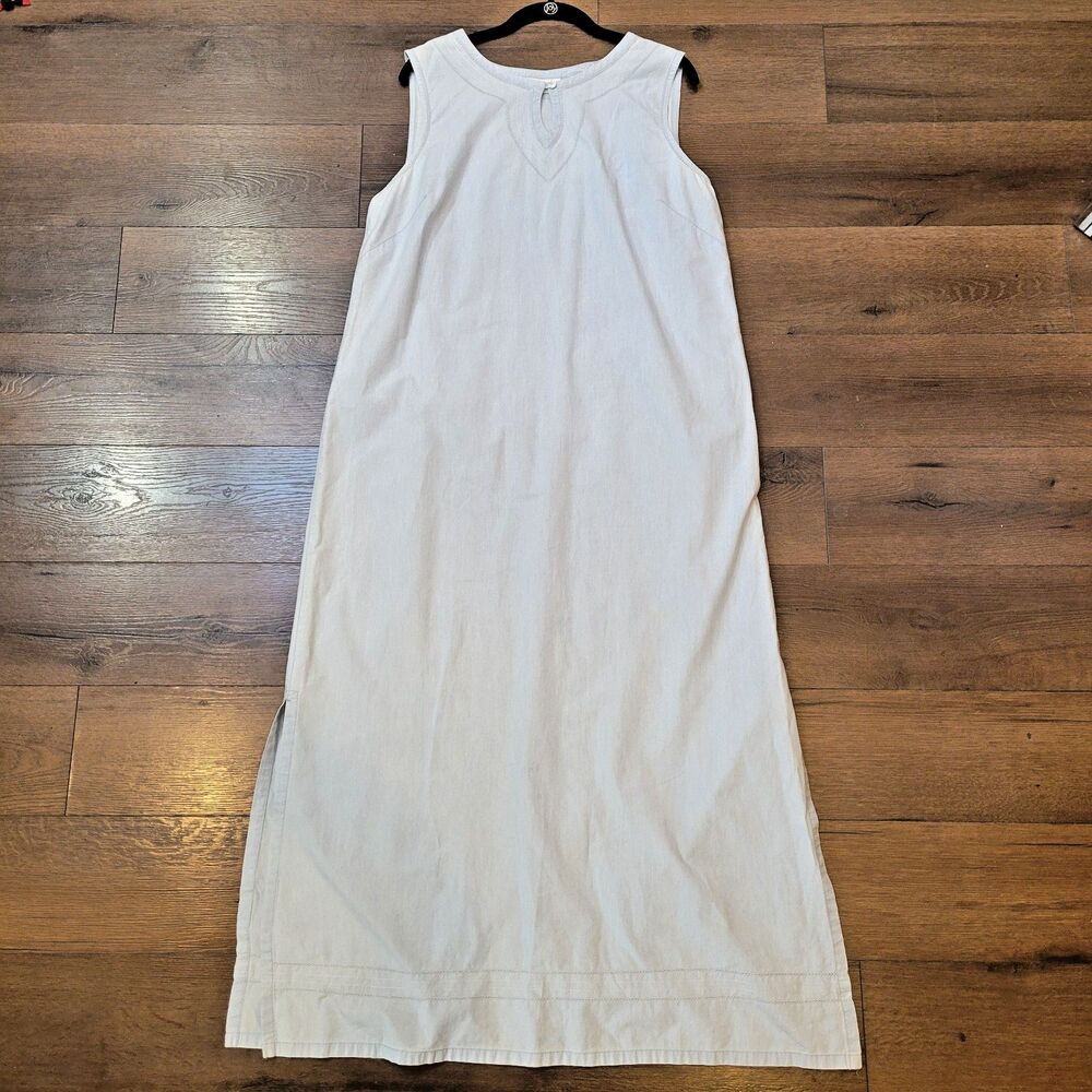 Liz Claiborne Maxi Dress Jumper Denim Chambray Sleeveless Sz 16 XL Embroidered